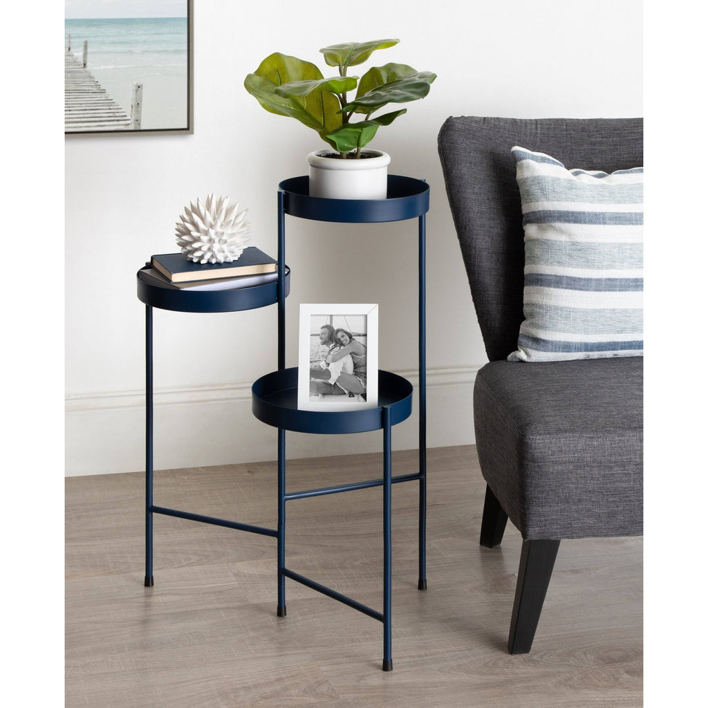 Navy Blue Metal Tri-Level Plant Stand T7610
