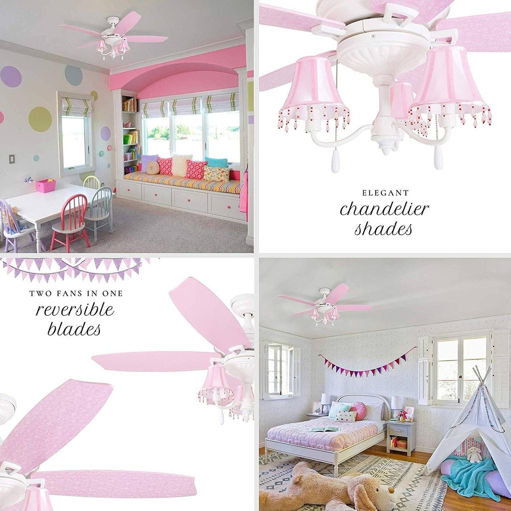48-Inch White/Pink LED Ceiling Fan M8062