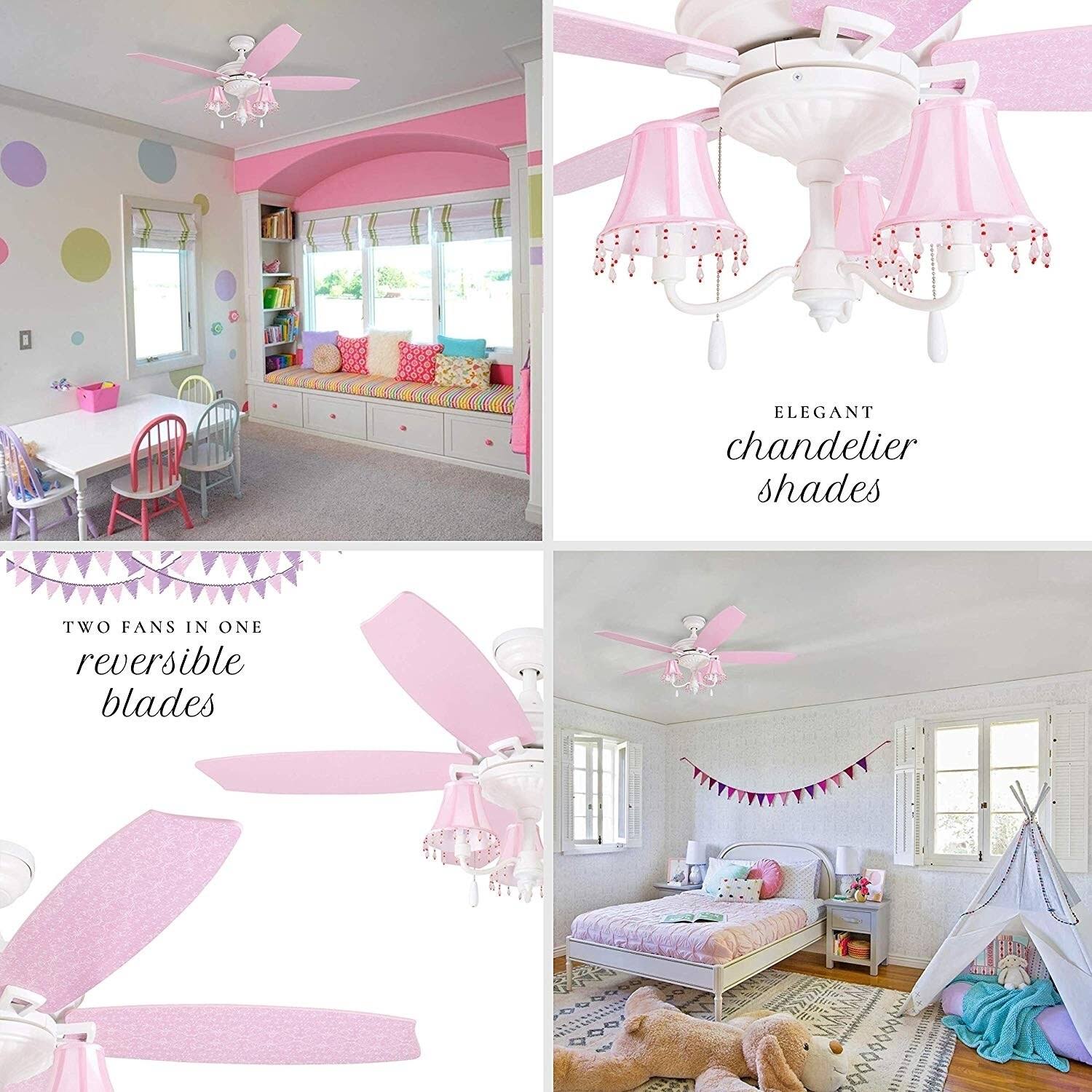 48-Inch White/Pink LED Ceiling Fan M8062
