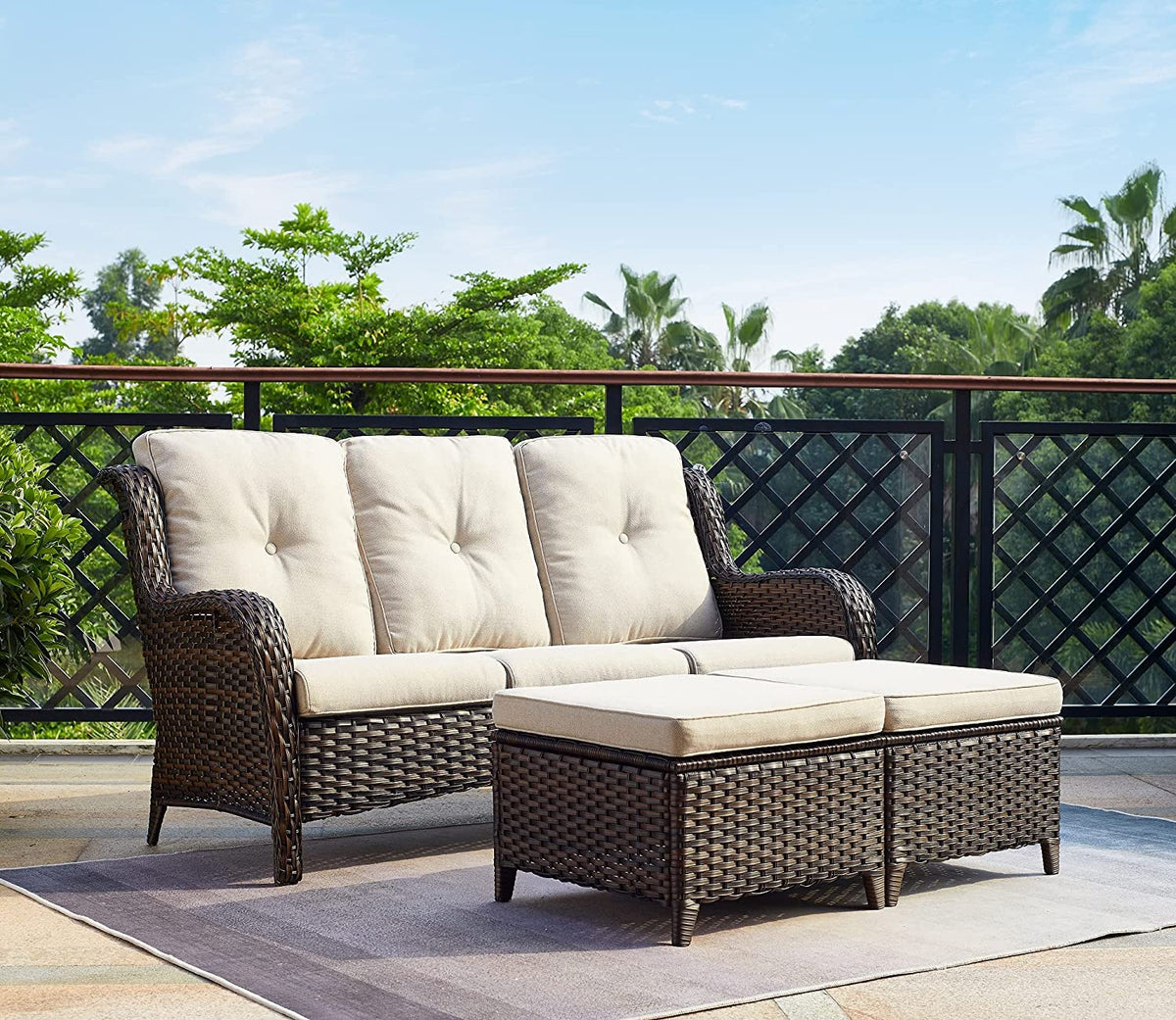 5 PC Brown/Beige Rattan Wicker Sectional Sofa Set Q204
