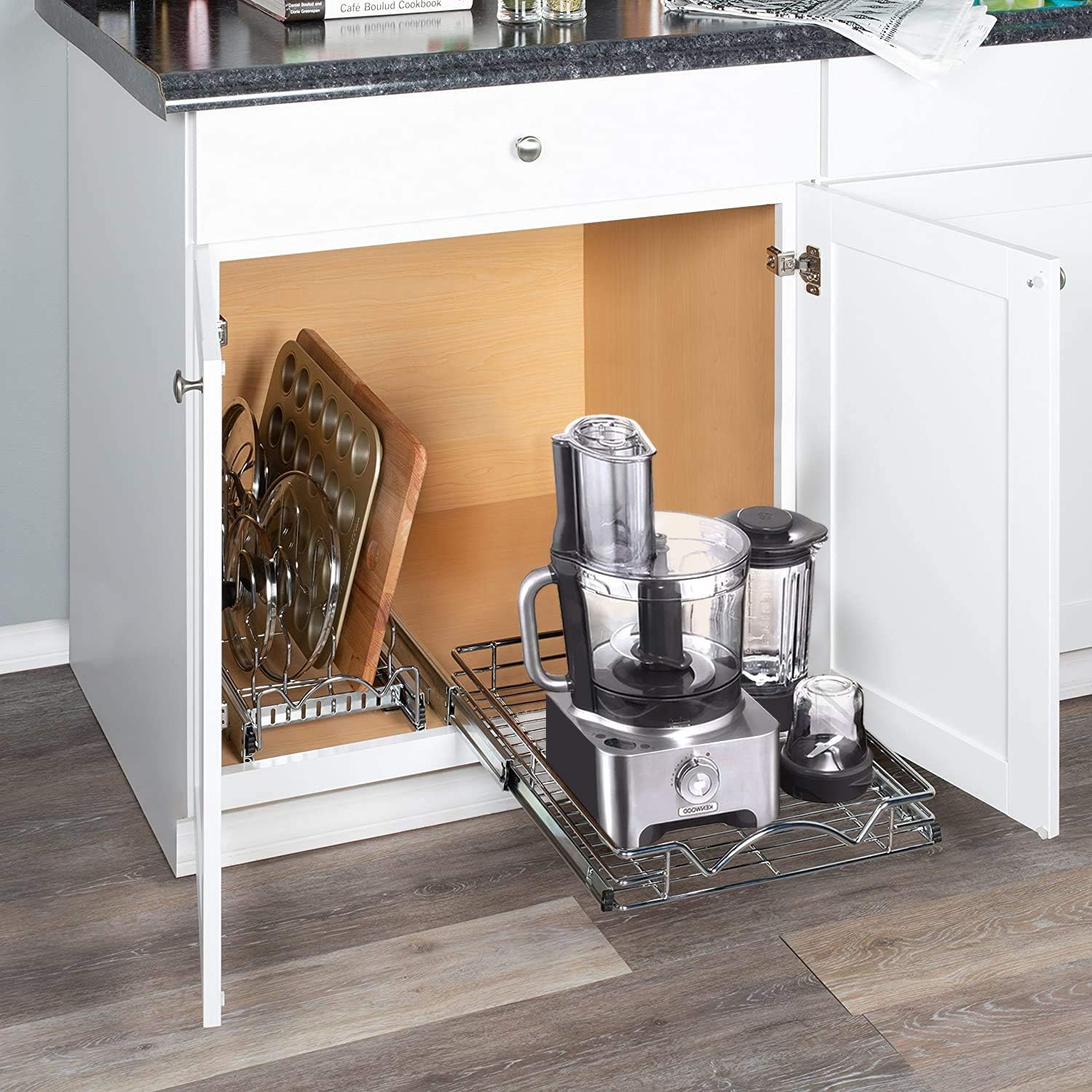 14"W x 21"D Chrome Wire Frame Pull Out Drawer Cabinet Organizer S45078