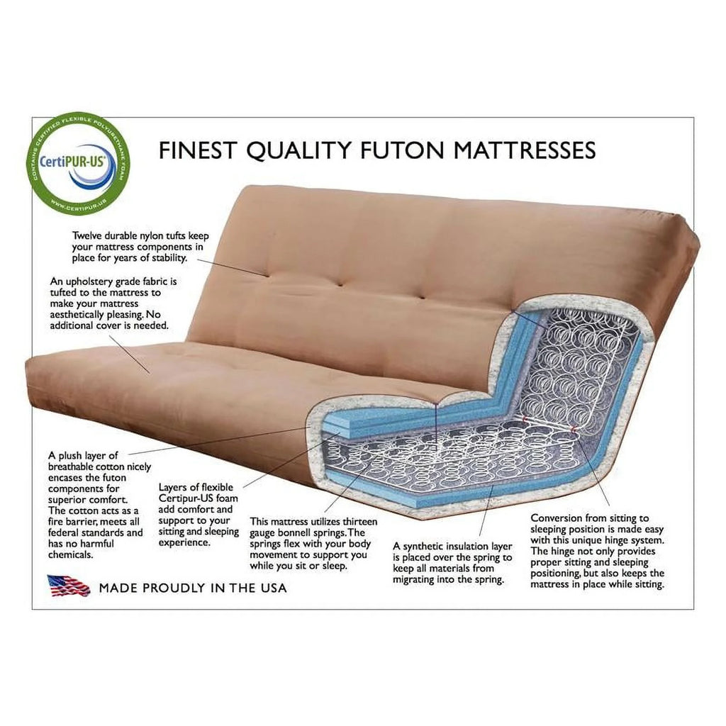 Queen Futon with Fabric Mattress in Black/Rustic Walnut K192