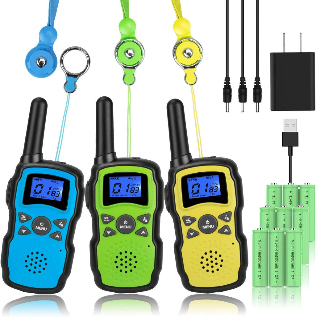 3 Pack Rechargeable Walkie Talkies with USB Charger Battery F2183