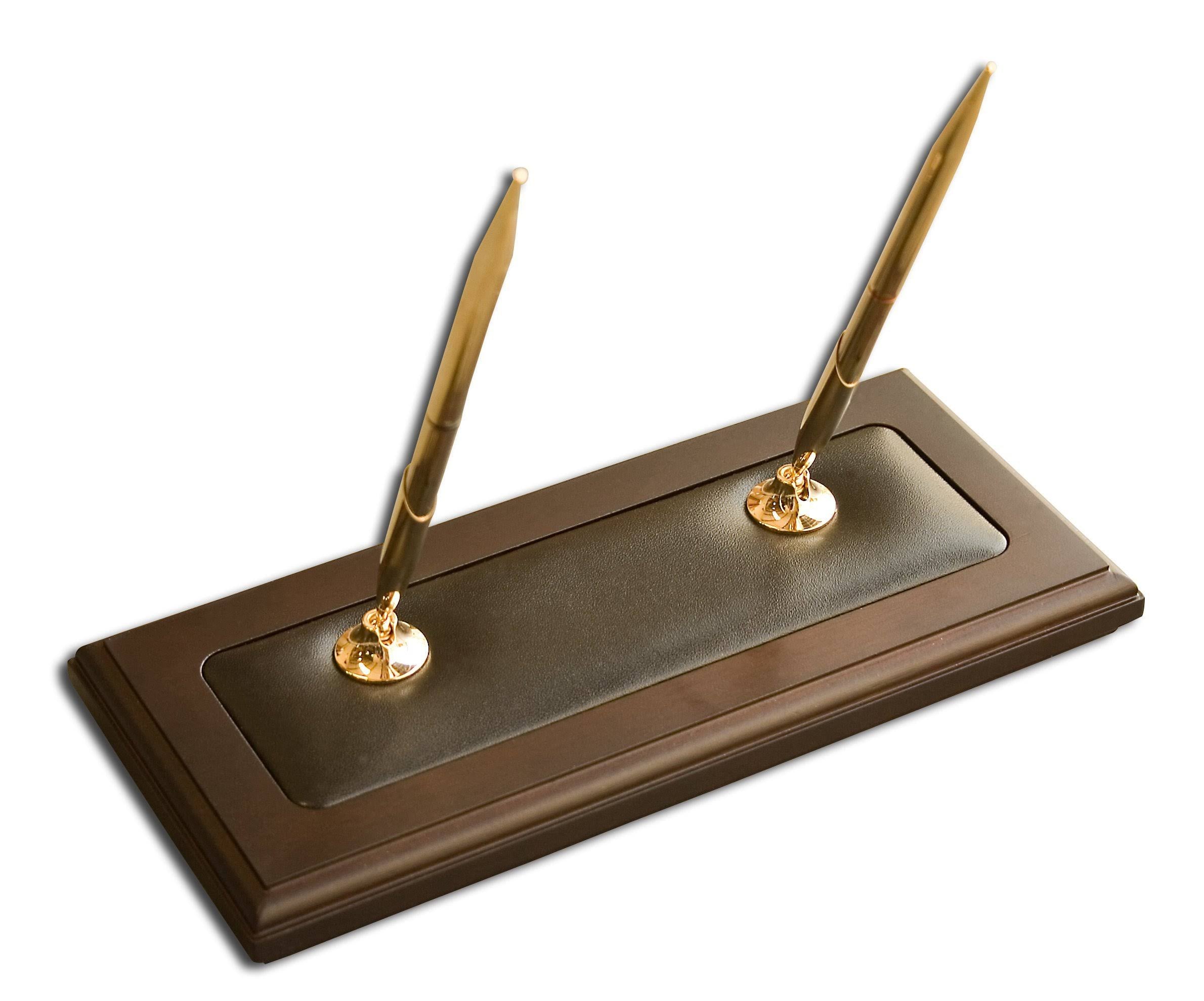 Walnut and Leather Double Pen Stand L2471