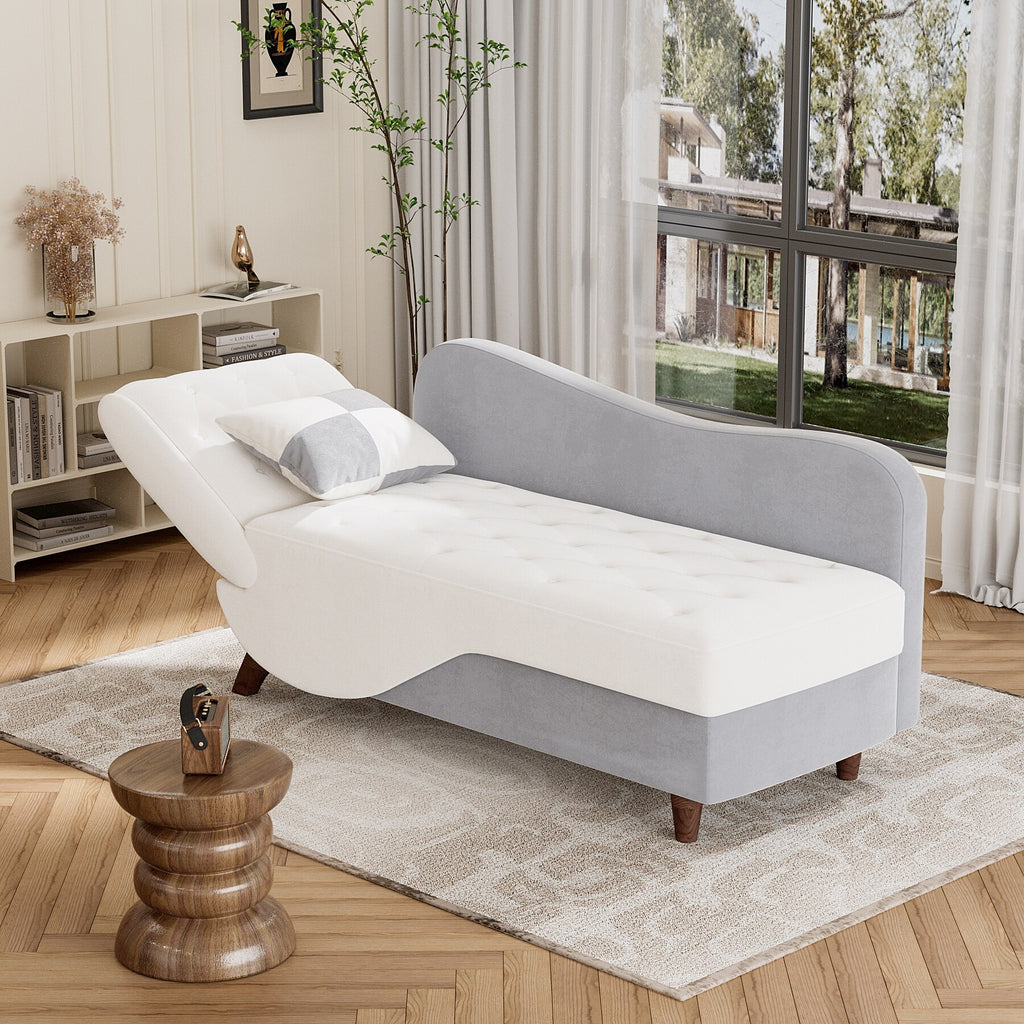 White Upholstered Storage Chaise Lounge Chair with Left Armrest & Lumbar Pillow H103