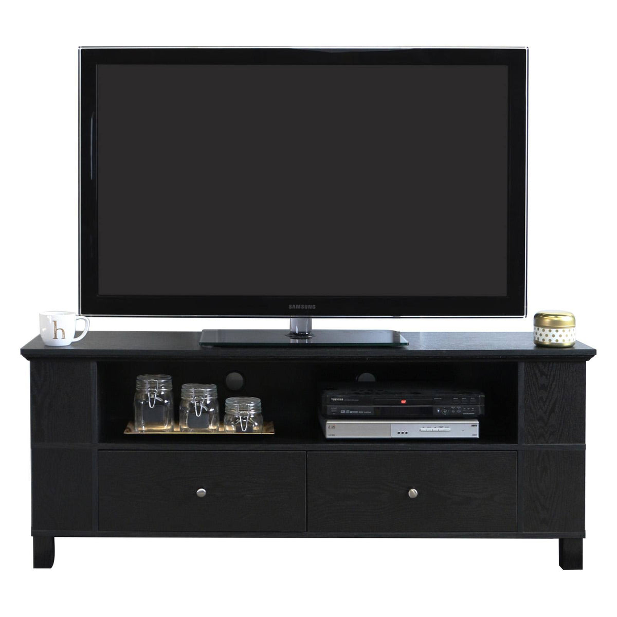 Black Wood TV Console with Storage T830152