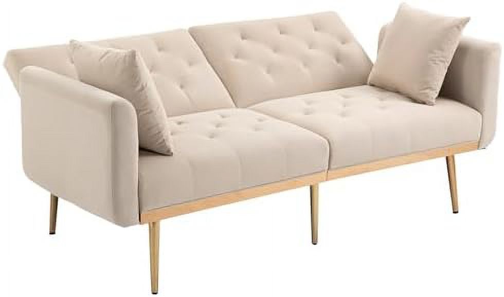 Peach Velvet Loveseat with 7 Gold Metal Legs K737