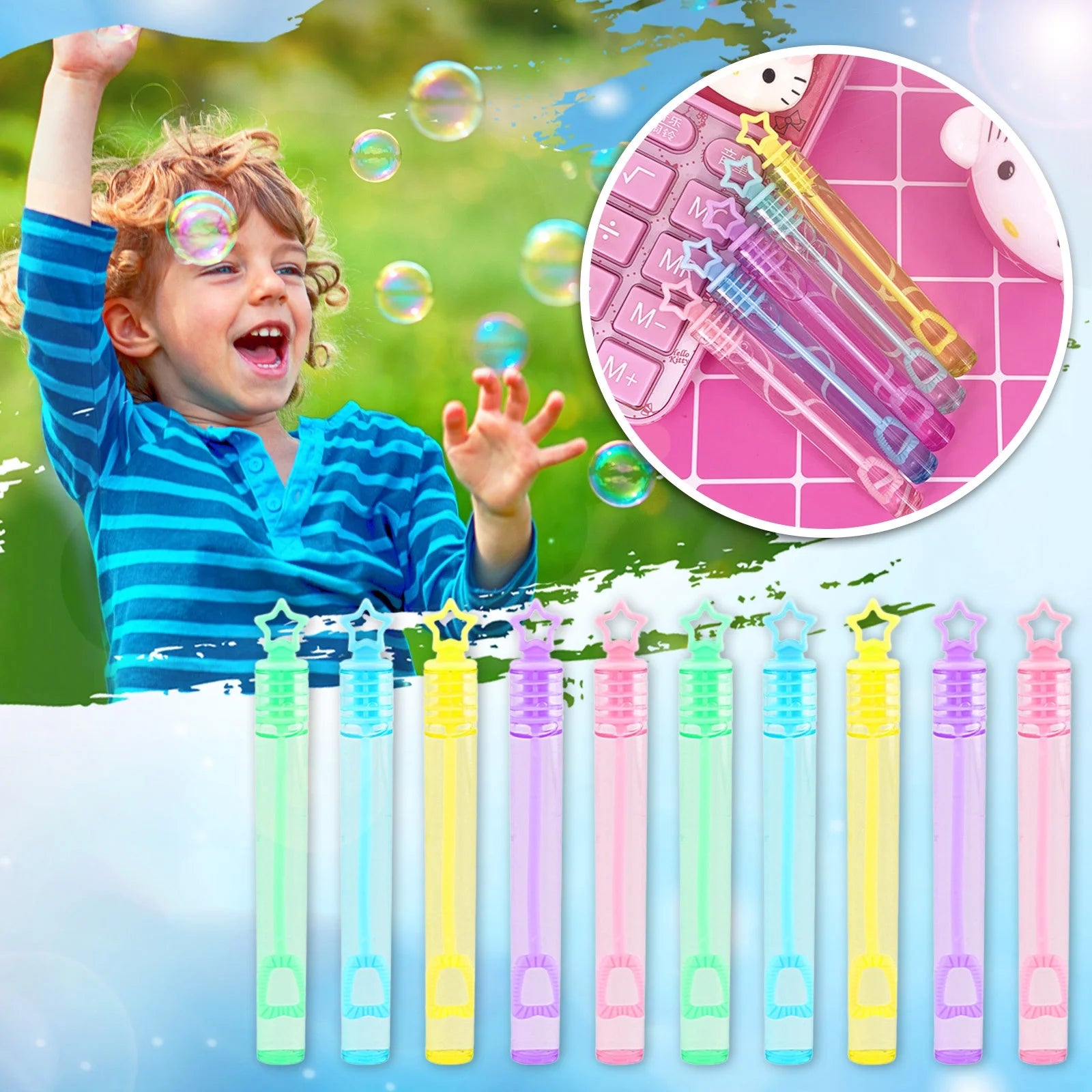 Heart & Star Shaped Tube Soap Mini Bubble Wand Stick Toy S58777