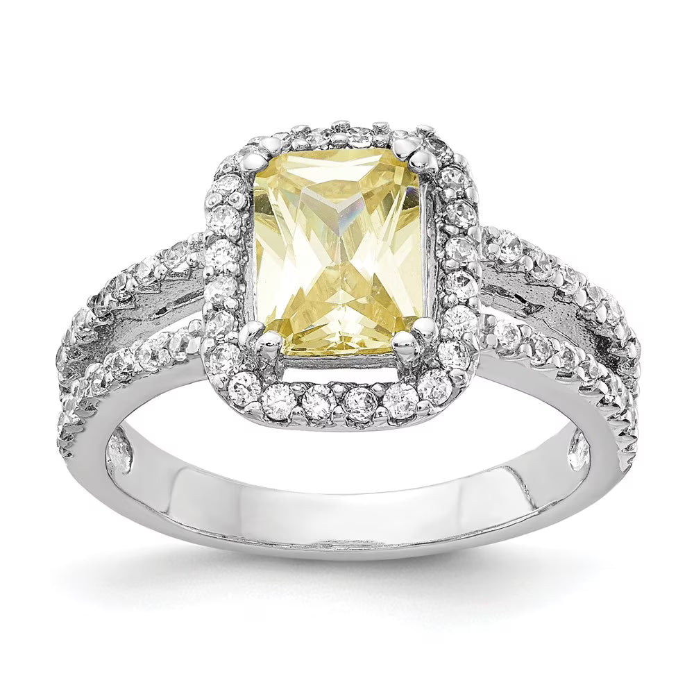Sterling Silver Rhodium-plated Cushion-cut CZ Halo Ring C5423