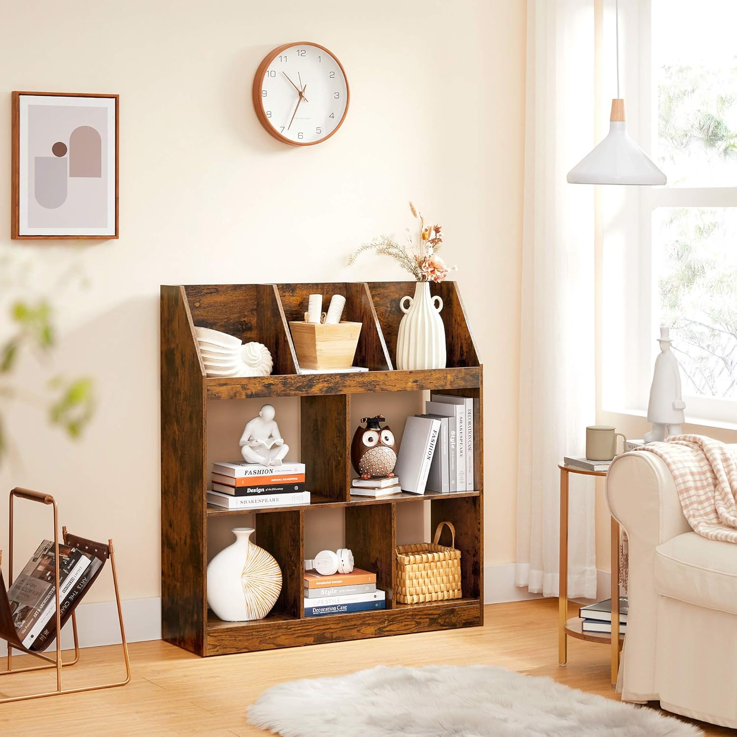 Rustic Brown Bookshelf with Cubbyholes H858