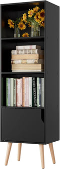 4 Tier Wooden Display Bookshelf, Bathroom Floor Cabinet with 4 Legs, Freestanding Side Corner Storage Cabinet Decor Furniture for Home Office, White/Dark Oak S59454