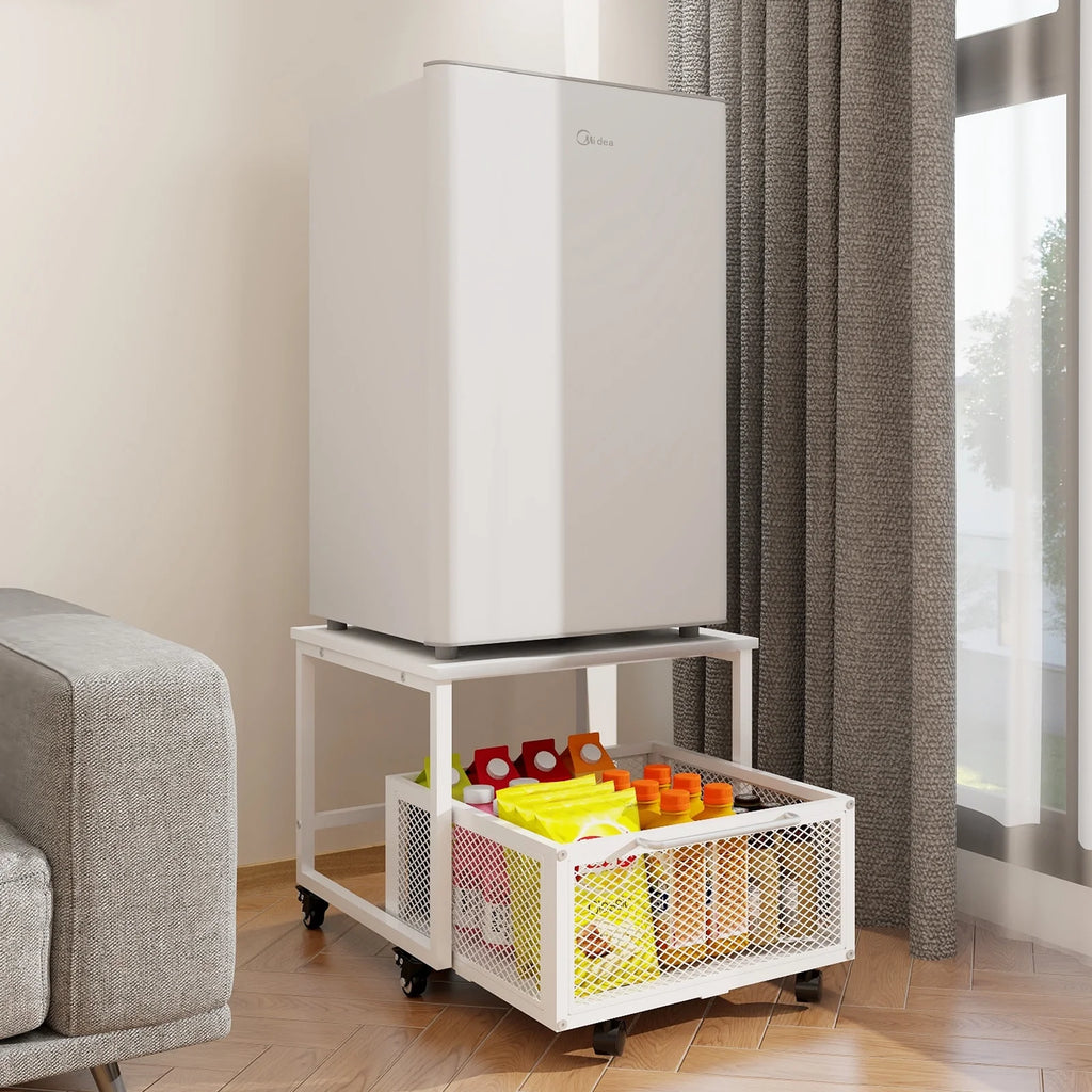 Mobile Mini Fridge Stand with 4 Lockable Wheels Rolling Fridge Cart I5428