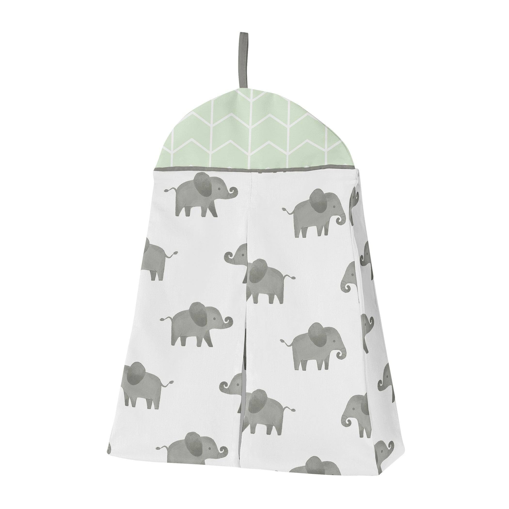 Mint Elephant Safari Crib Bedding Set - 5 Pieces - Green Grey and White Watercolor I18690