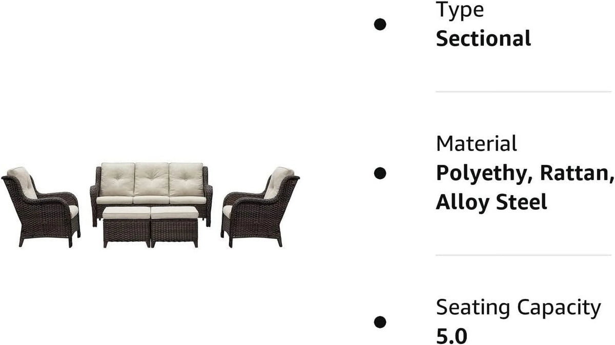 5 PC Brown/Beige Rattan Wicker Sectional Sofa Set Q204