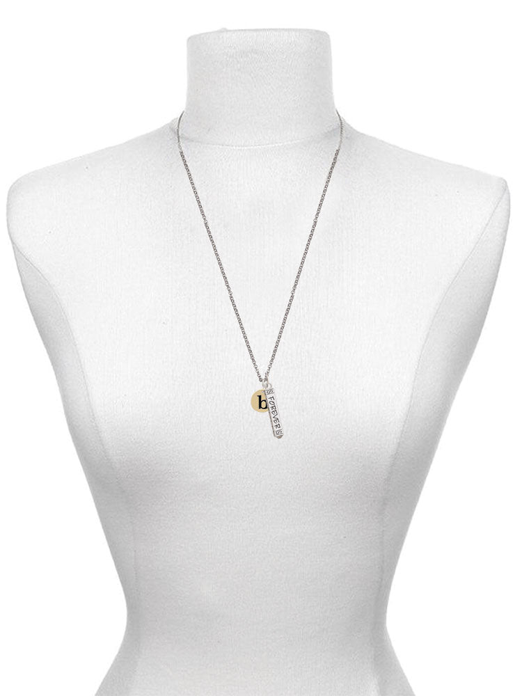 Goldtone Disc Initial Bar Charm Necklace, 23" G599