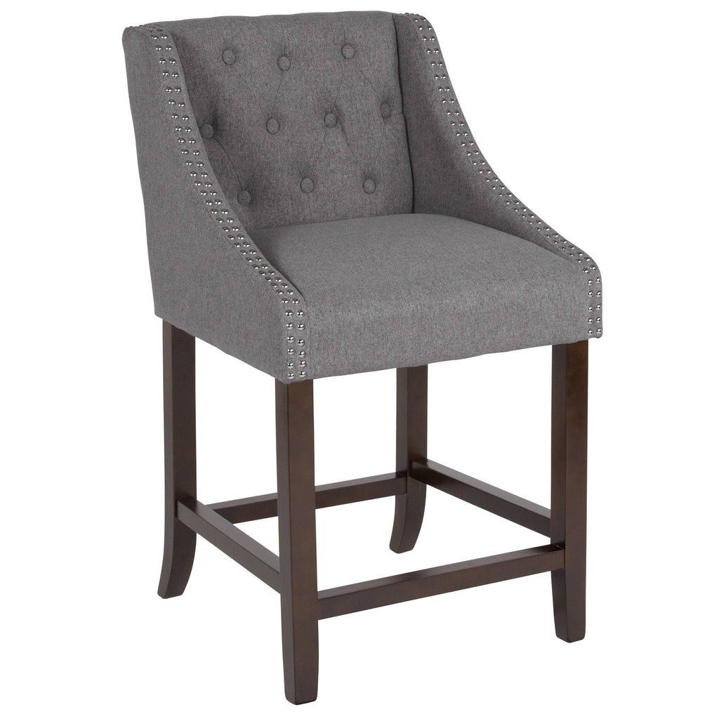 Dark Gray Tufted Walnut Counter Height Stool T192904