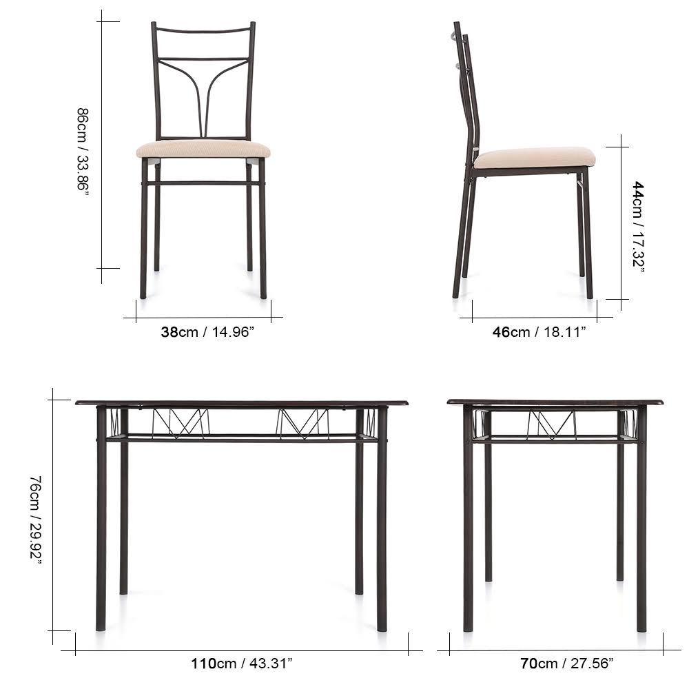 Beige 5pcs Metal Frame Dining Table Chairs Set J614789