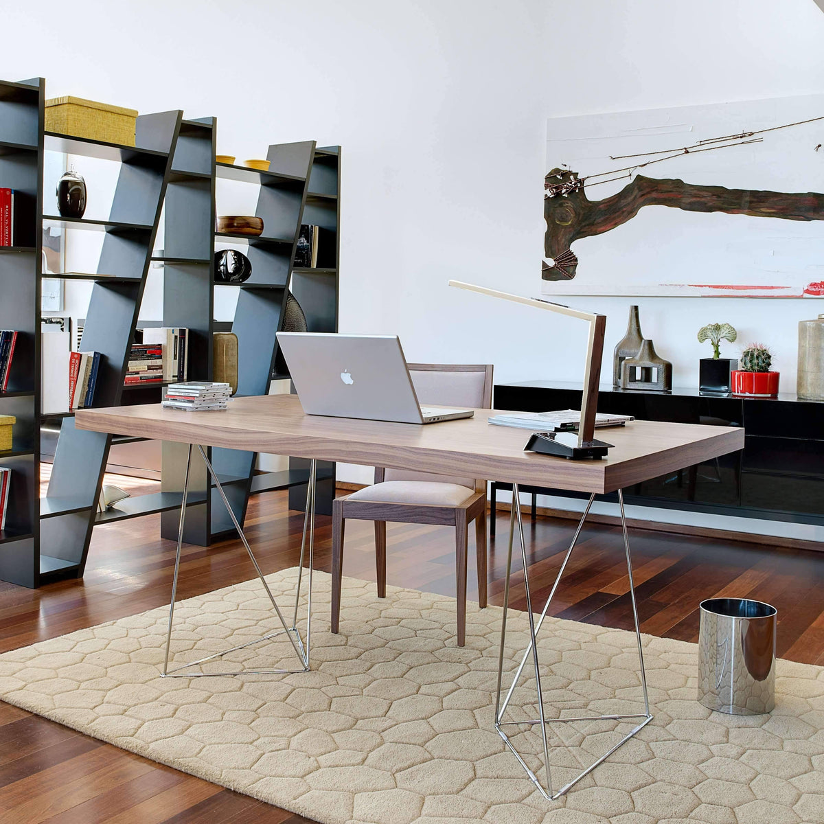 Walnut Chrome Table Top with Trestles W605