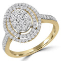 14K Yellow Gold Oval Cluster Double Halo Engagement Ring P9442