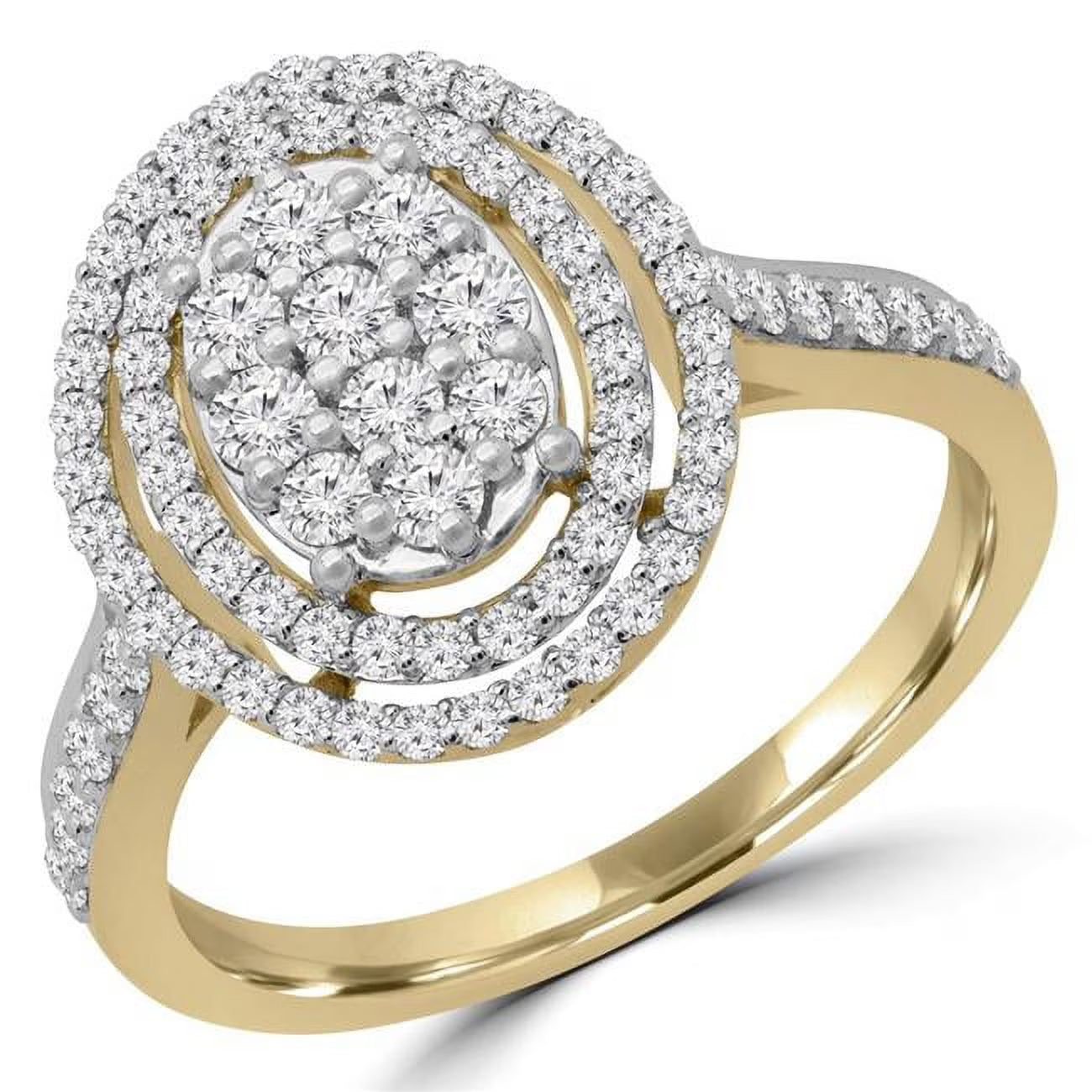 14K Yellow Gold Oval Cluster Double Halo Engagement Ring P9442