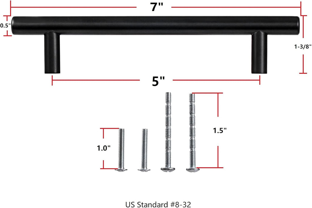 30 Pack 7" Matt Black Brushed Stainless Steel Cabinet Handles, 5 inch Hole Center I74361