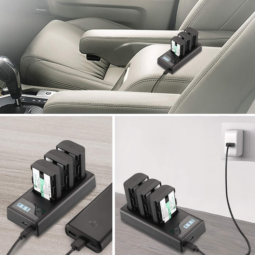 3 Pack Rechargeable Battery and 3 Channel Charger with LCD Display Y8376