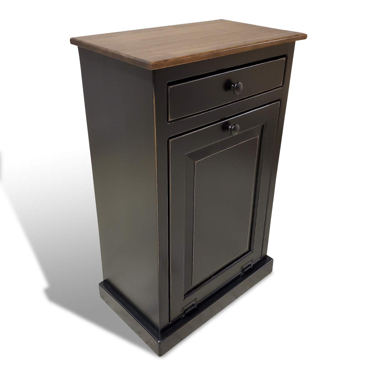 Trash Bin Cabinet with Drawer, Solid Wood, Pewter J656