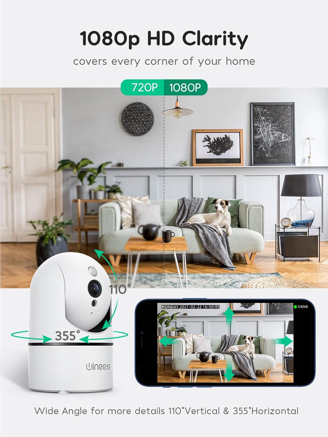 1080P Indoor WiFi Baby Monitor with Night Vision, 2 Way Audio, Pack of 2 V25795