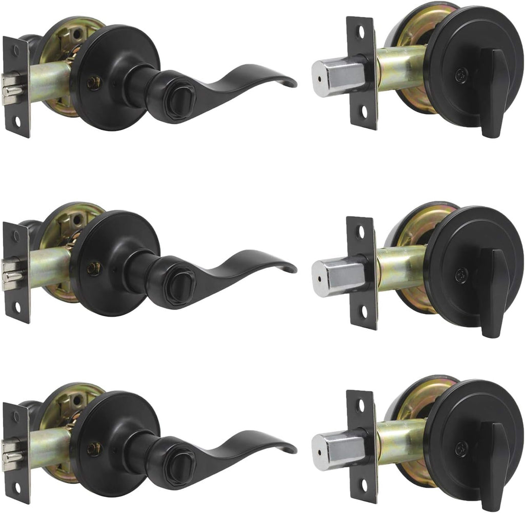 Satin Nickel Entry Lever and Double Cylinder Deadbolt Combo Pack W5824