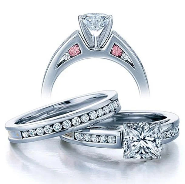 18k Gold Plated Princess Cut Diamond Moissanite Ring Bridal Set G586918