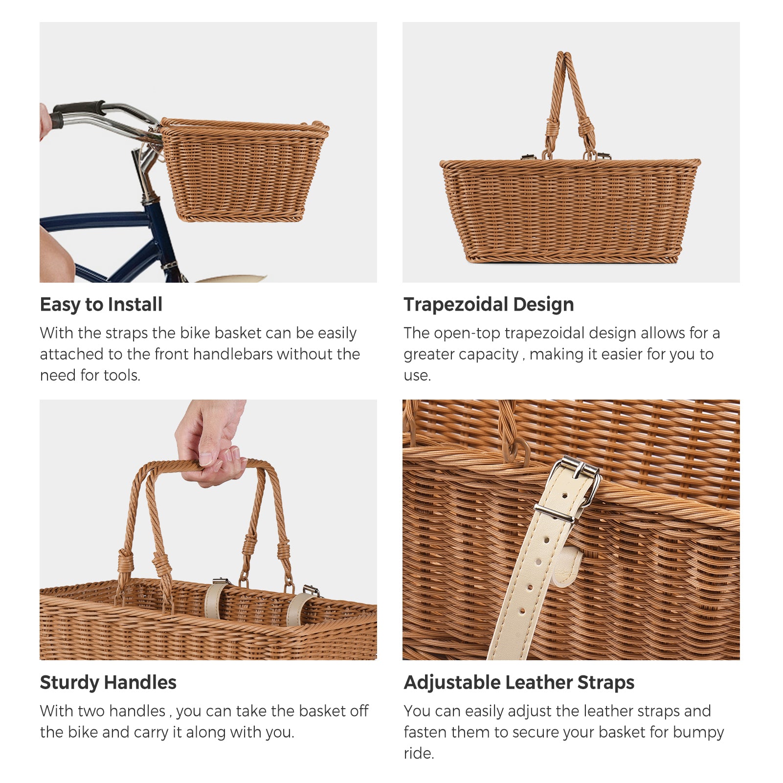Hand-Woven Wicker Bicycle Basket D4725