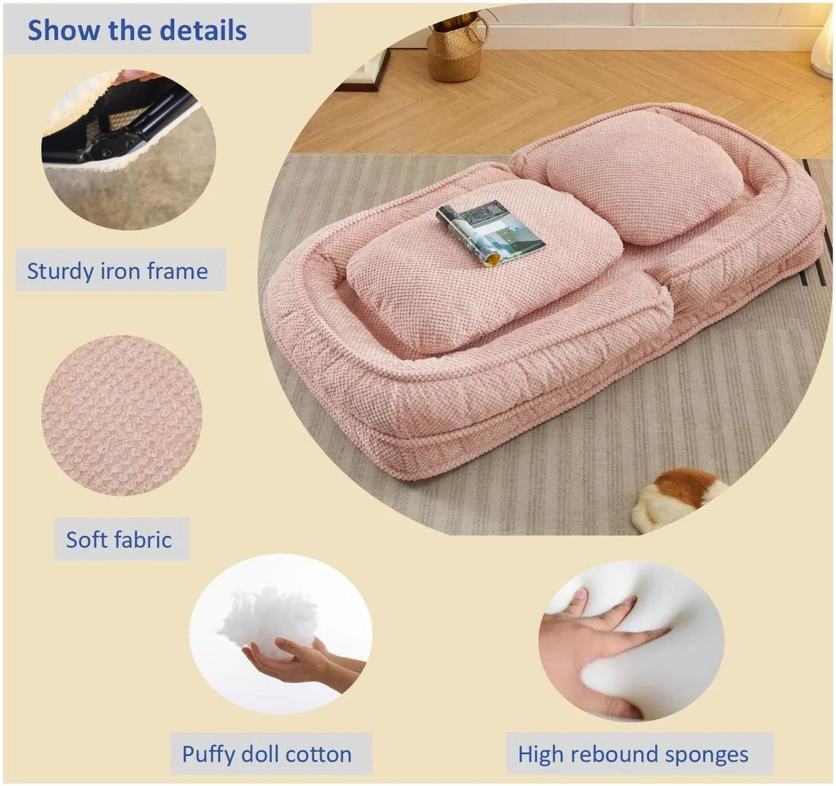 Pink foldable 5-seater recliner sofa chair B264958