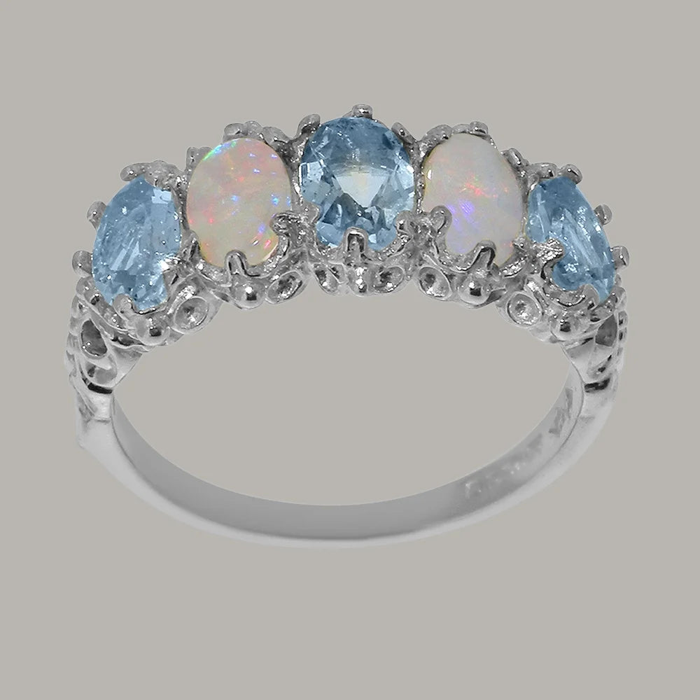 18k White Gold Natural Aquamarine & Opal Eternity Ring N5581