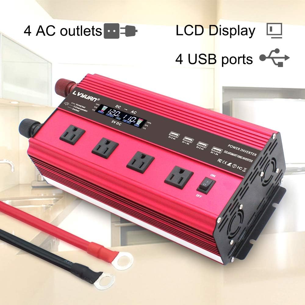 2500W Power Inverter 12V to 110V DC to AC with LCD Display, Remote Controller, 4 x AC Outlets, 4 x 3.1A USB G914