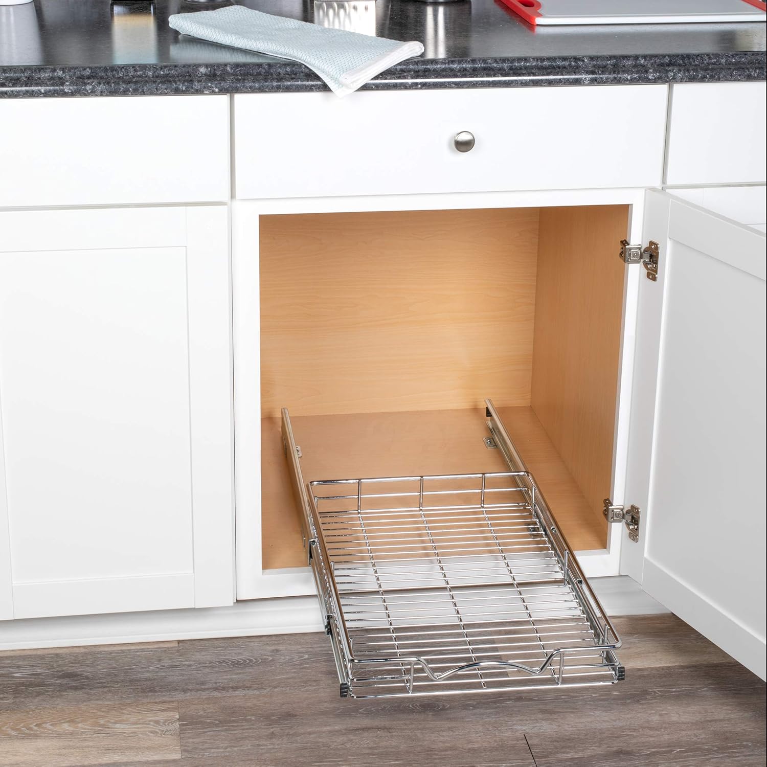 14"W x 21"D Chrome Wire Frame Pull Out Drawer Cabinet Organizer S45078