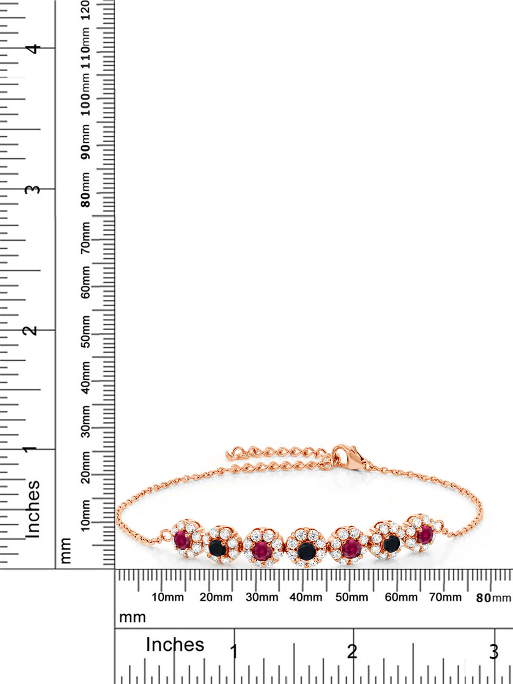 18K Rose Gold Plated Silver Red Created Ruby and Black Onyx Tennis Bracelet E4768