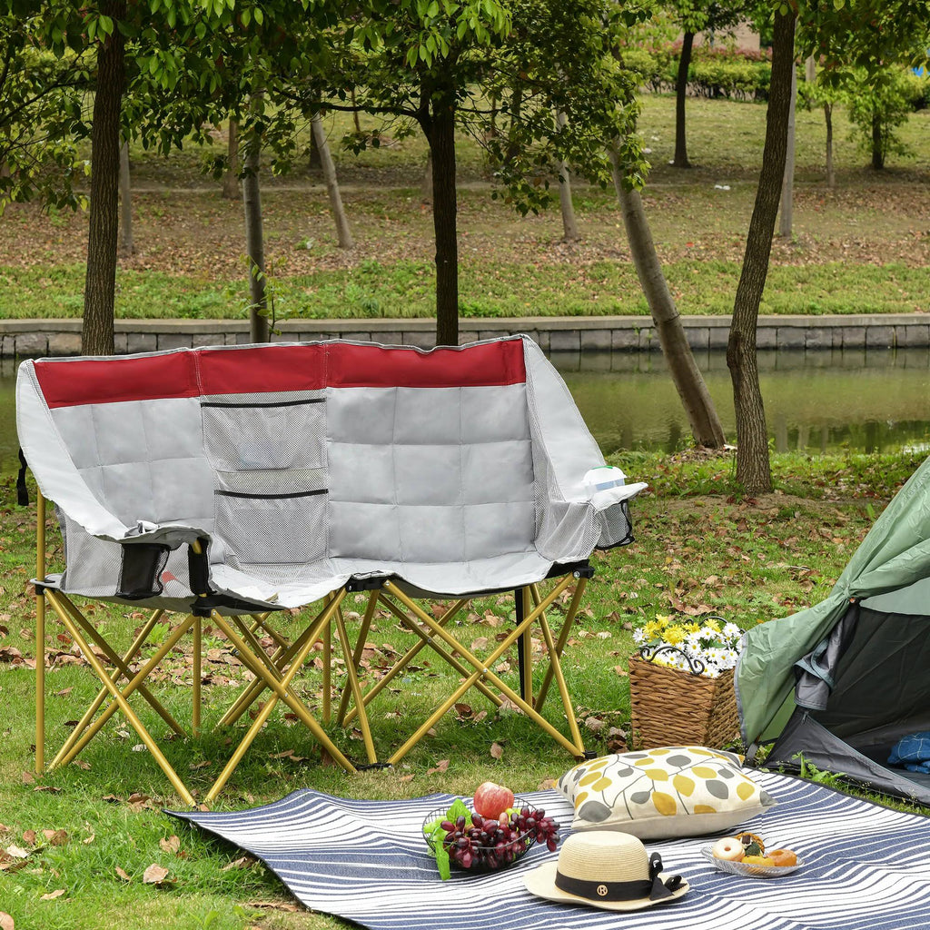 Double Seat Folding Camping Chair with Storage Pocket & Cup Holder G30100
