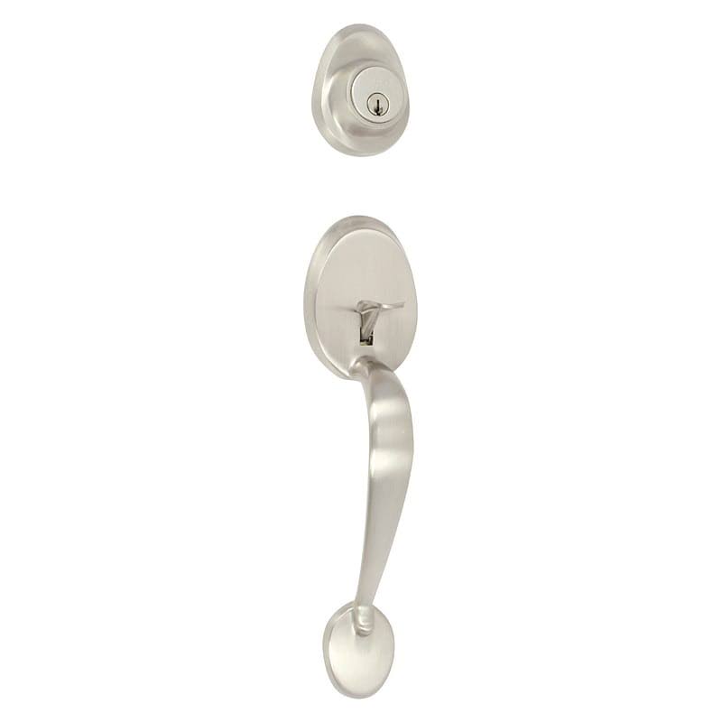 Double Cylinder Keyed Entry Handleset with Interior Knob or Lever Satin Nickel Y8049