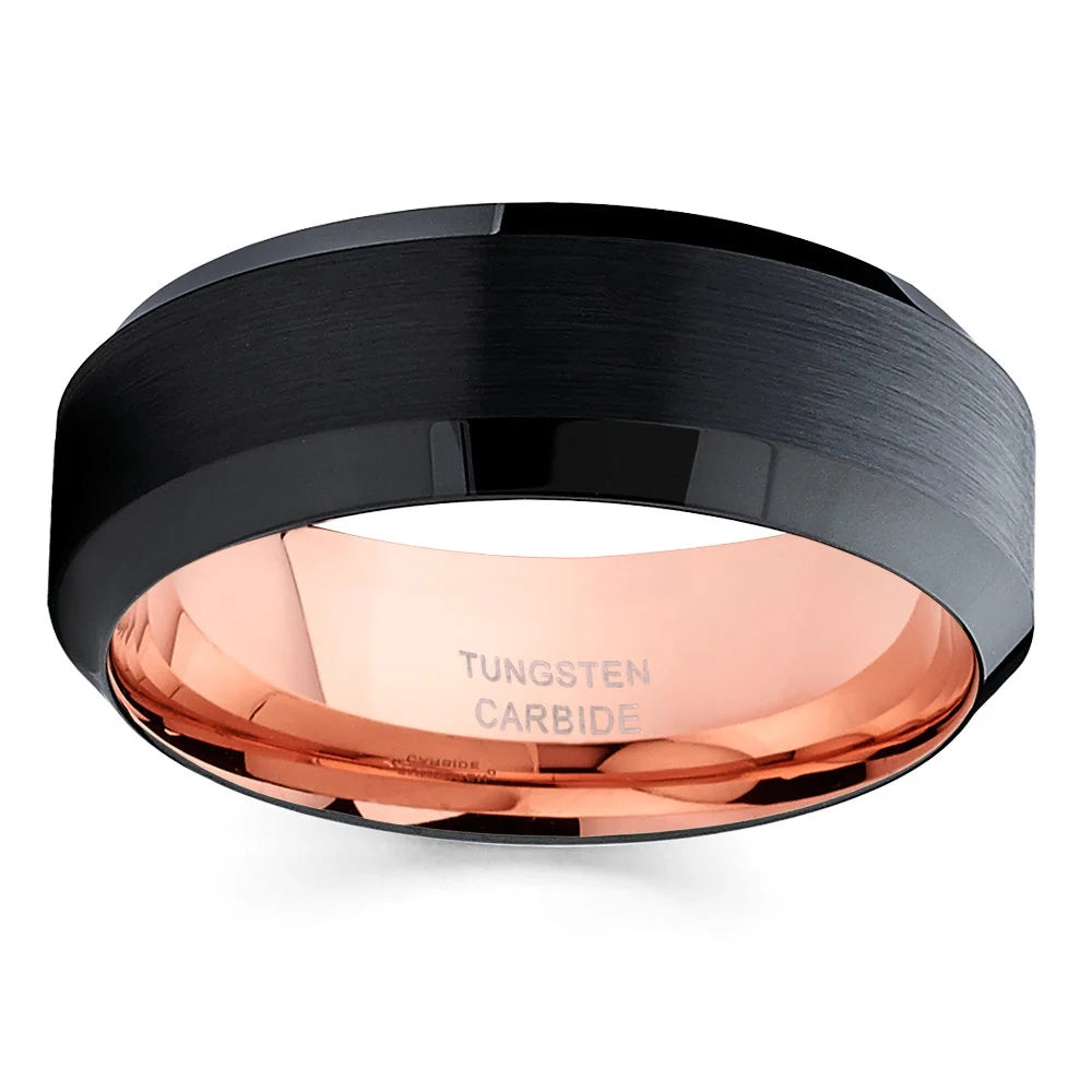 Rose Gold Tungsten Ring 8mm Black Tungsten Ring Comfort Fit Ring R714