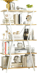 Walnut/Black 5 Tier Rustic Wood Etagere Bookcase with Metal Frame I770616