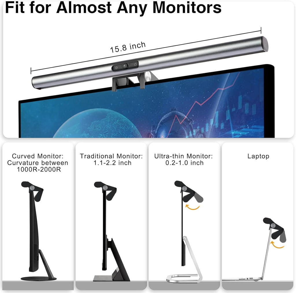 Monitor Light Bar with Webcam, USB Powered, Hue Adjustable, Touch Control I981