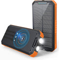 Solar Power Bank 30000 mAh Wireless Portable Fast Charge with 3 Cables & Dual Flashlights Waterproof Dustproof A61738