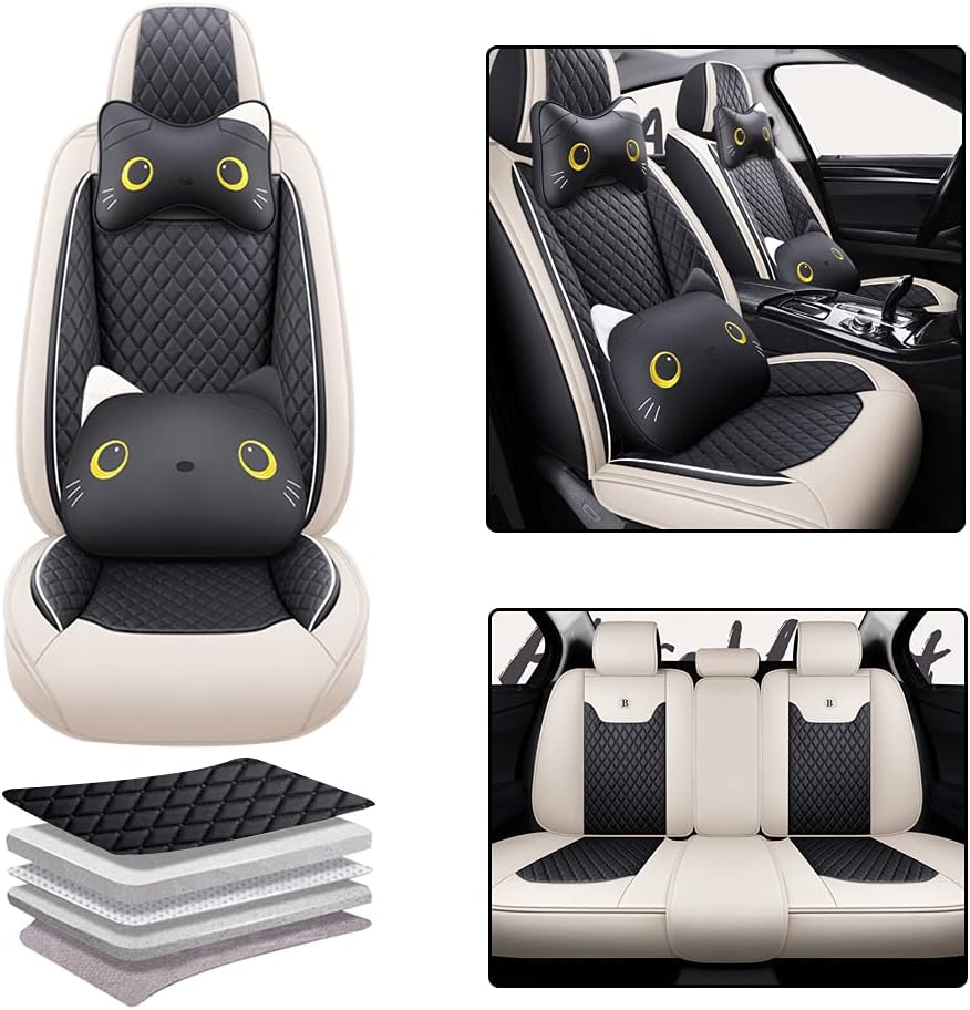 Pink-Black PU Leather Car Seat Covers Full Set 5 Seat A23132