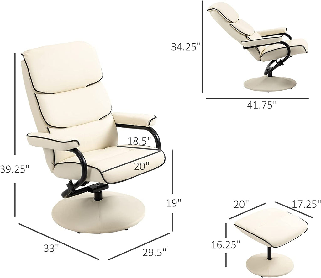 Cream White PU Leather Swivel Recliner Chair with Ottoman P73462