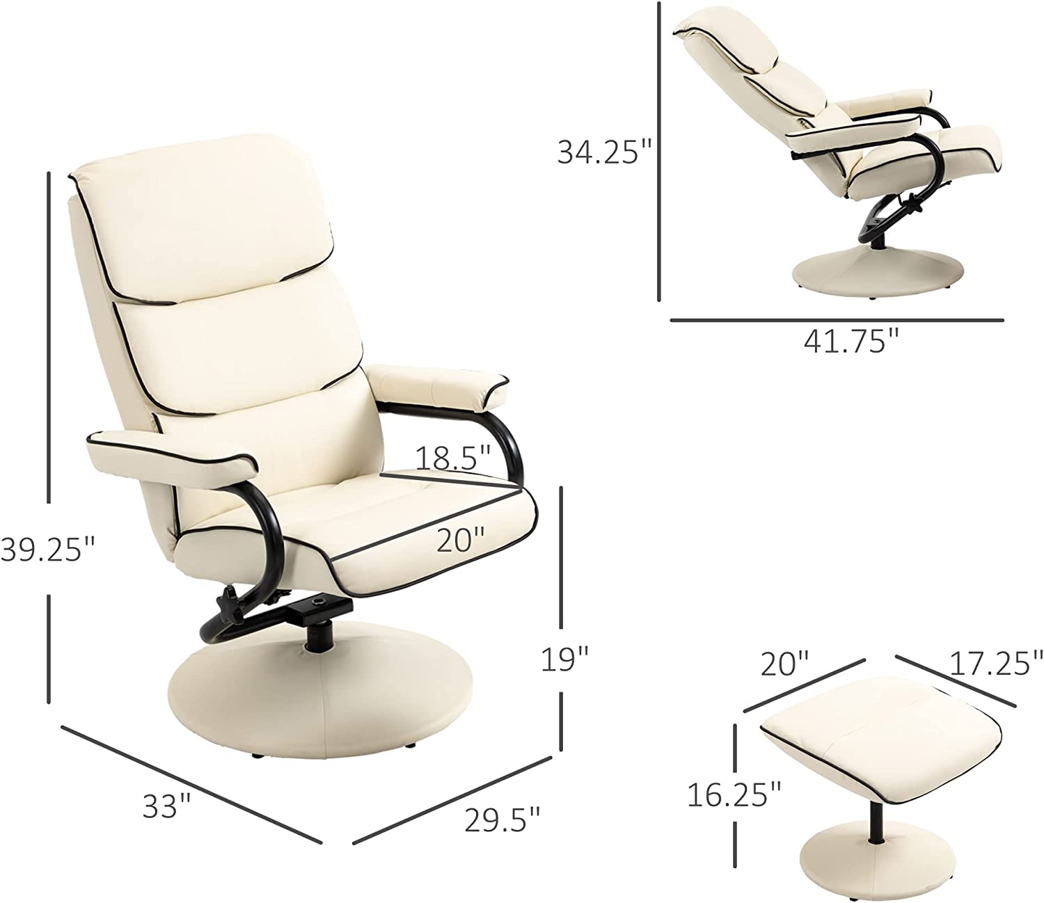 Cream White PU Leather Swivel Recliner Chair with Ottoman P73462