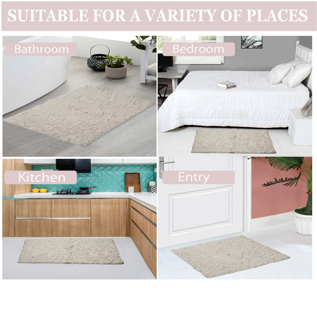 100% Cotton Tufted Bath Rugs 2 Piece Set Ivory F906