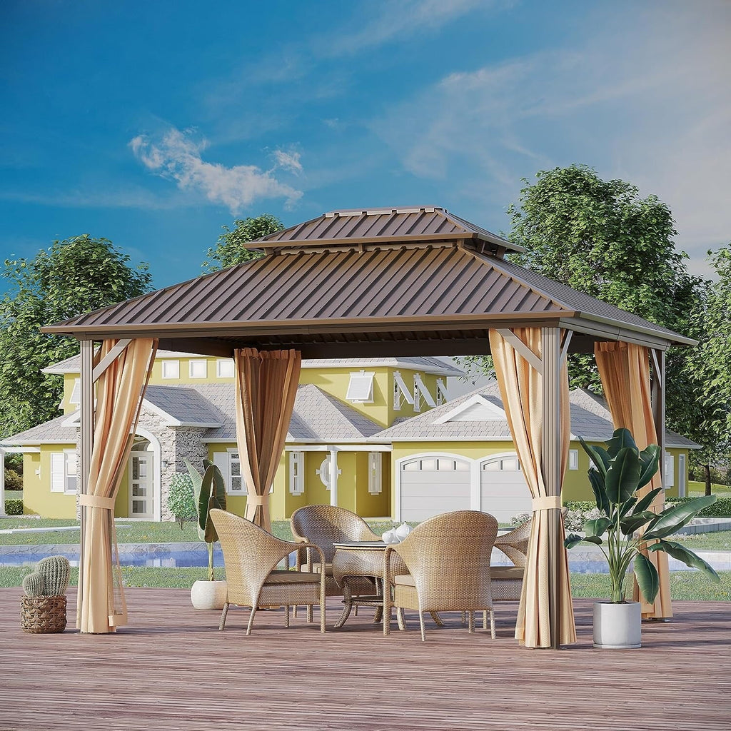 10x10 ft Hardtop Aluminum Patio Gazebo Double Roof Galvanized Steel Canopy D76925