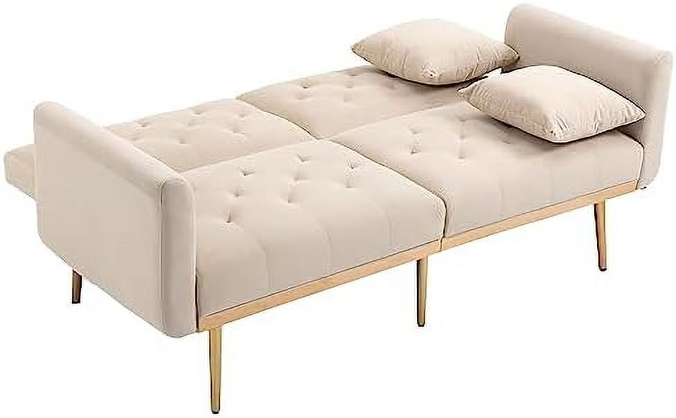 Peach Velvet Loveseat with 7 Gold Metal Legs K737