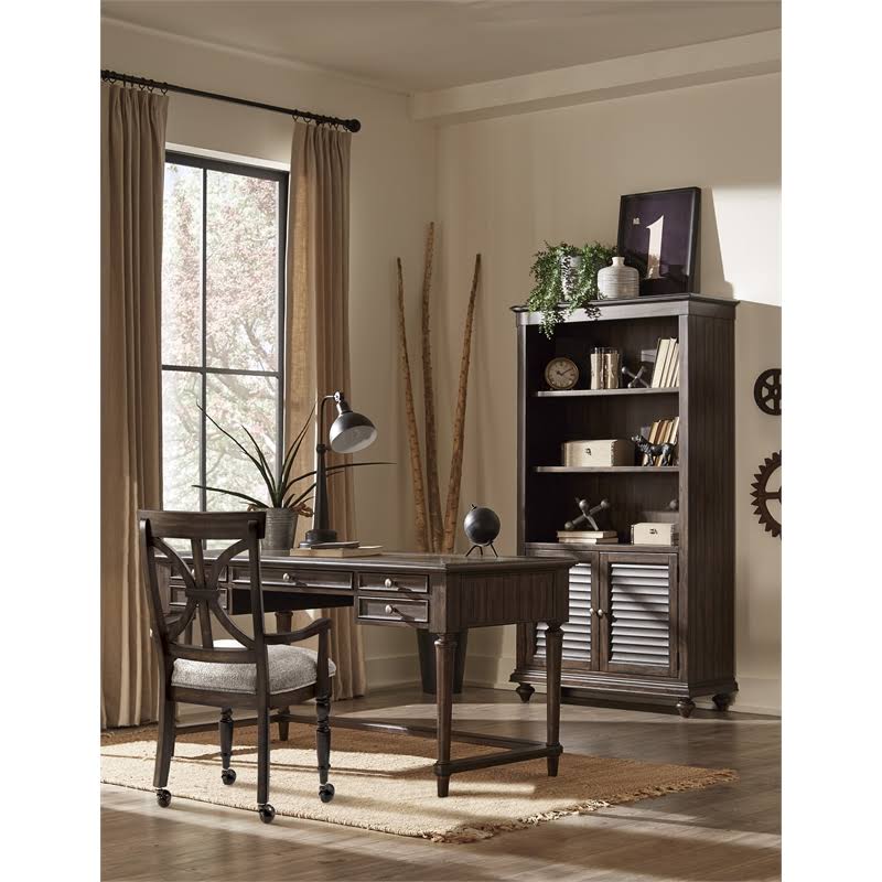 Wood Desk Chair with Casters in Driftwood Charcoal L58043