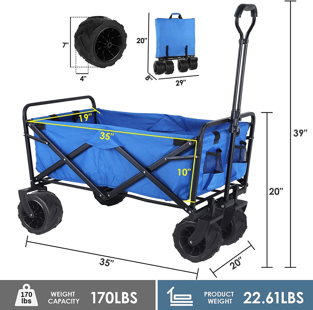 Folding Garden Cart Utility Wagon with Big Wheels Y8063